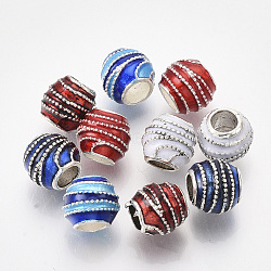 Antique Silver Plated Alloy European Beads, with Enamel, Large Hole Beads, Rondelle, Mixed Color, 10x9mm, Hole: 5mm(MPDL-S067-30)