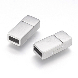 304 Stainless Steel Magnetic Clasps with Glue-in Ends, Rectangle, Matte, Stainless Steel Color, 17.5x8x5mm, Hole: 2x6mm(X-STAS-G143-94A)