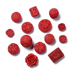 Cinnabar Beads, Carved Lacquerware, Mixed Shapes, Red, 12~22x10~21x8~12mm, Hole: 2mm(CARL-MSMC001-01)