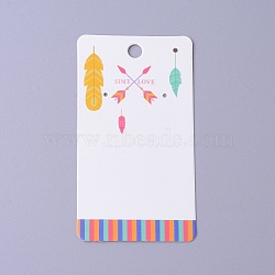 Cardboard Earring Display Cards, Rectangle with Arrows  with Feather Pattern, White, 9x5x0.04cm, Hole: 1.5mm(CDIS-F003-09A)