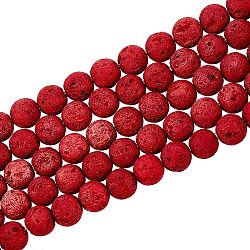 Synthetic Lava Rock Beads Strands, Dyed, Round, Cerise, 8~8.5mm, Hole: 1mm, about 47pcs/strand, 14.96 inch(38cm)(X-G-S277-8mm-12)