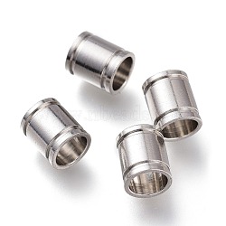 202 Stainless Steel European Groove Beads, Larger Hole Beads, Column, Stainless Steel Color, 7.5x6.5mm, Hole: 5mm(STAS-I168-12P)