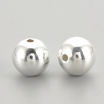 925 Sterling Silver Beads, Round, Silver, 8x7.5mm, Hole: 1.5mm