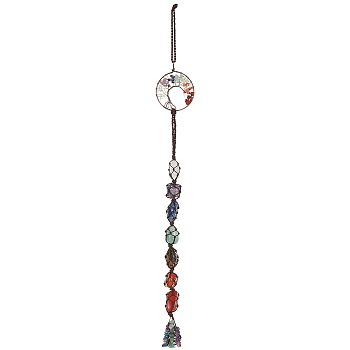 Natural Mixed Gemstone Pendant, with Red Copper Alloy Findings, Flat Round & Nuggets, 460mm