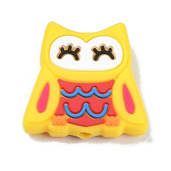 Owl Food Grade Eco-Friendly Silicone Beads, Chewing Beads For Teethers, DIY Nursing Necklaces Making, Yellow, 25x26x8mm, Hole: 3.5mm