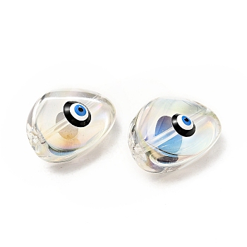 Transparent Glass Beads, with Enamel, Teardop with Evil Eye Pattern, Black, 18.5x12.5x8mm, Hole: 1.2mm