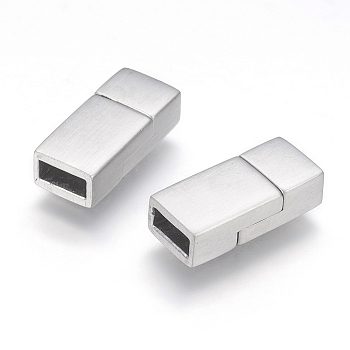304 Stainless Steel Magnetic Clasps with Glue-in Ends, Rectangle, Matte, Stainless Steel Color, 17.5x8x5mm, Hole: 2x6mm