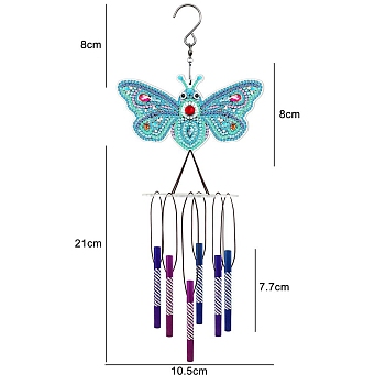 DIY Wind Chime Diamond Painting Kit, Including Resin Rhinestones Bag, Diamond Sticky Pen, Tray Plate and Glue Clay, Sky Blue, 370x105mm