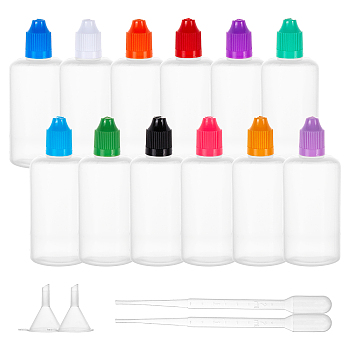 BENECREAT Plastic Liqiud Bottle, with Mini Transparent Plastic Funnel Hopper and 2ml Disposable Plastic Transfer Pipettes, Mixed Color, 30pcs/set