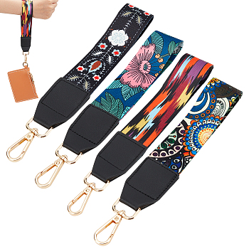 WADORN 4Pcs 4 Color Polyester Wristlet Short Bag Straps, Ethnic Style Clutch Bag Straps, with Alloy Swivel Clasps, Mixed Color, 24.7x3.8~4.05x0.2~0.4cm, 1pc/color