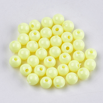 Opaque Plastic Beads, Round, Champagne Yellow, 6x5.5mm, Hole: 1.8mm, about 4790pcs/500g