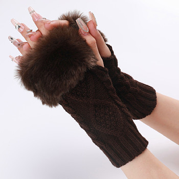 Polyacrylonitrile Fiber Yarn Knitting Fingerless Gloves, Fluffy Winter Warm Gloves with Thumb Hole, Coconut Brown, 200~260x125mm
