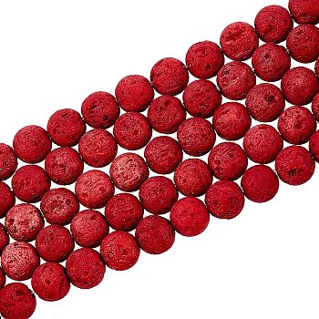 Synthetic Lava Rock Beads Strands, Dyed, Round, Cerise, 8~8.5mm, Hole: 1mm, about 47pcs/strand, 14.96 inch(38cm)