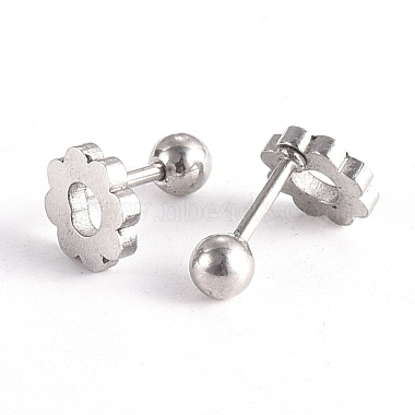 201 Stainless Steel Flower Barbell Cartilage Earrings(EJEW-R147-07)-3