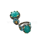 Oval Alloy with Glass Finger Rings, Antique Silver, Antique Silver, US Size 9(18.9mm)(FS-WG0E890-03)
