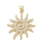 Brass Clear Cubic Zirconia Pendants, Sun Charms, Long-Lasting Plated, Lead Free & Cadmium Free, Real 18K Gold Plated, 31x28.5x2.5mm, Hole: 5x3.5mm(KK-E796-07G)
