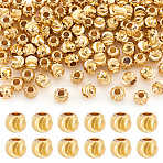 Brass Beads, Long-Lasting Plated, Round with Corrugated, Real 18K Gold Plated, 4x3mm, Hole: 1.6mm(KK-TAG0001-07)