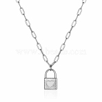 Heart Lock Pendant Necklaces, 304 Stainless Steel Paperclip Chain Necklaces for Women(XN5308-2)