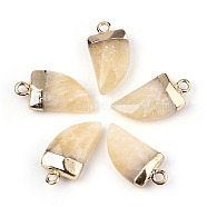 Natural Topaz Jade Pendants, Top Light Gold Plated, with Iron Loop, Scabbard, Faceted, 20x10.5x5mm, Hole: 1.8mm(G-N326-57H)