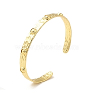 Rack Plating Brass Flat Round Hammered Open Cuff Bangle for Women, Lead Free & Cadium Free, Real 18K Gold Plated, Inner Diameter:  2-1/2x2 inch(6.5x5.2cm)(BJEW-M231-01G)