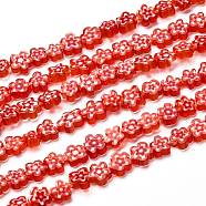 Handmade Millefiori Glass Bead Strands, Flower, Red, 3.7~5.6x2.6mm, Hole: 1mm, about 88~110pcs/Strand, 15.75''(40cm)(LAMP-J035-4mm-16)