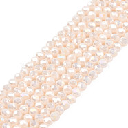Electroplate Opaque Solid Color Glass Beads Strands, Faceted, Rondelle, Misty Rose, 2.5x1.5mm, Hole: 0.8mm, about 160~165pcs/strand, 13.78 inch~14.17 inch(35~36cm)(X-EGLA-Q112-B17)
