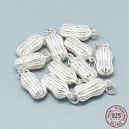 925 Sterling Silver Pendants, with Jump Ring, Peanut, Silver, 18x8x7.5mm, Hole: 4mm(STER-T002-102S)
