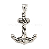 316 Surgical Stainless Steel Pendants, Anchor Charm, Antique Silver, 35.3x27.1x3.8mm, Hole: 8.2x4.7mm(STAS-E212-167AS-B)