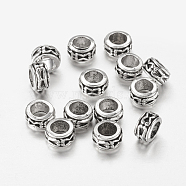 Tibetan Style Alloy Beads, Large Hole Beads, Lead Free and Cadmium Free, Rondelle, Antique Silver, about 6mm in diameter, 3.5mm thick, hole: 3.5mm(LF0928Y)