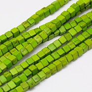 Synthetic Turquoise Beads Strands, Dyed, Cube, Yellow Green, 4x4x4mm, Hole: 1mm, about 95pcs/strand, 15.75 inch(X-TURQ-G108-4x4mm-01)