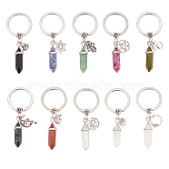 10Pcs Bullet Gemstone Pendant Keychain, with Alloy Pendant and 304 Stainless Steel Key Rings, 7.6cm(KEYC-AB00007)