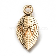 Alloy Pendants, Leaf with Letter Charm, Light Gold, Letter.W, 15.5x7.5x2.5mm, Hole: 1.5mm(FIND-TAC0011-69W-KCG)