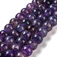 Natural Dragon Veins Agate Dyed Beads Strands, Round, Medium Purple, 14mm, Hole: 1.4mm, about 28pcs/strand, 15.24~15.35''(38.7~39cm)(G-H290-A01-02A)