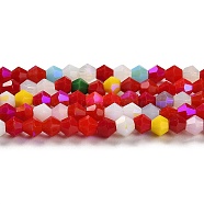 Opaque Solid Color Imitation Jade Glass Beads Strands, AB Color Plated, Faceted, Bicone, Colorful, 4x4mm, Hole: 0.8mm, about 87~98pcs/strand, 12.76~14.61 inch(32.4~37.1cm)(GLAA-F029-P4mm-D16)