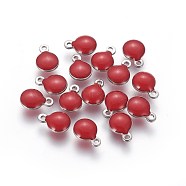 304 Stainless Steel Enamel Charms, Enamelled Sequins, Flat Round, Stainless Steel Color, Dark Red, 13.5x10x3.5~4mm, Hole: 1.4mm(STAS-O122-D-06P)