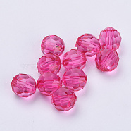 Transparent Acrylic Beads, Faceted, Round, Hot Pink, 10x9.5mm, Hole: 1.8mm, about 990pcs/500g(TACR-Q257-10mm-V08)