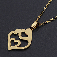 Mother's Day Gifts, 201 Stainless Steel Pendants Necklaces, with Cable Chains and Lobster Claw Clasps, Mother & Son, Golden, 17.71 inch(45cm), 1.5mm(NJEW-S105-JN697-45-2)