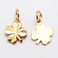 Brass Charms, Clover, Cadmium Free & Nickel Free & Lead Free, Real 18K Gold Plated, 11x9x1mm, Hole: 3mm(X-KK-G257-02-NR)
