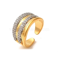 Brass Micro Pave Cubic Zirconia Cuff Rings for Women, Long-Lasting Plated, Cadmium Free & Lead Free, Real 18K Gold Plated, Coil, 12mm(RJEW-G325-11D-GP)