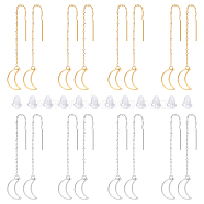 Unicraftale 8 Pairs 2 Colors 304 Stainless Steel Ear Thread, with Stud Earrings, Moon, Golden & Stainless Steel Color, 91.5mm, Pin: 0.8mm, 4 pairs/color(EJEW-UN0002-05)