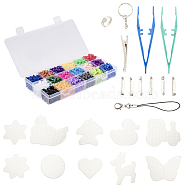 DIY Fuse Beads Sets, with ABC Pegboards, PE Fuse Beads, Iron Pad Ring Base Findings and Iron Keychain Findings, Mixed Color, 25x16.5x7cm(DIY-PH0020-65)