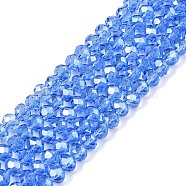 Electroplate Glass Beads Strands, Pearl Luster Plated, Faceted, Rondelle, Royal Blue, 4x3mm, Hole: 0.4mm, about 113~115pcs/strand, 41~41.5cm(EGLA-A044-T4mm-A14)