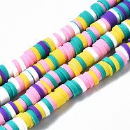 Handmade Polymer Clay Beads Strands, for DIY Jewelry Crafts Supplies, Heishi Beads, Disc/Flat Round, Colorful, 4x0.5~1mm, Hole: 1.4mm, about 350~410pcs/strand, 15.75 inch~16.14 inch(40~41cm)(CLAY-R089-4mm-107)