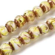 Gold Sand Lampwork Beads Strands, Round, Yellow, 10mm, Hole: 1.6mm, about 50pcs/strand, 18.31''(46.5cm)(LAMP-E036-06B)