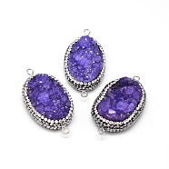 Oval Natural Druzy Agate Links connectors, with Polymer Clay Rhinestone and Platinum Tone Brass Findings, Mauve, 37~41x21~23x8~12mm, Hole: 2mm(G-F229-13C)