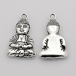 Buddhist Findings Tibetan Style Alloy Buddha Pendants, Antique Silver, 39x23.5x6mm, Hole: 3mm(TIBEP-O005-01AS)