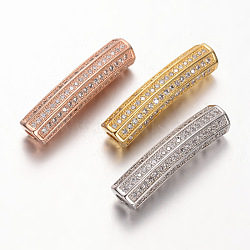 Brass Micro Pave Cubic Zirconia Tube Beads, Cadmium Free & Nickel Free & Lead Free, Clear, Mixed Color, 27x6mm, Hole: 3mm(ZIRC-M101-03-FF)