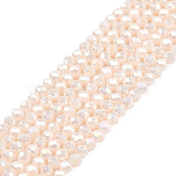 Electroplate Opaque Solid Color Glass Beads Strands, Faceted, Rondelle, Misty Rose, 2.5x1.5mm, Hole: 0.8mm, about 160~165pcs/strand, 13.78 inch~14.17 inch(35~36cm)(X-EGLA-Q112-B17)