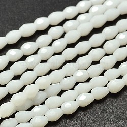 Imitation Jade Faceted Teardrop Glass Beads Strands, White, 5x3mm, Hole: 1mm, about 100pcs/strand, 17.7 inch~19.6 inch(EGLA-J132-B03)