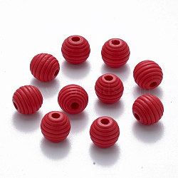 Painted Natural Wood Beehive Beads, Round, Red, 12x11mm, Hole: 3.5mm(WOOD-Q040-019B-A07)